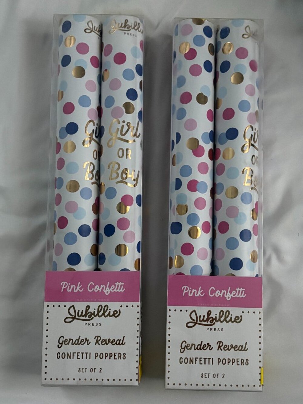 BNIB Pink Confetti Gender Reveal Confetti Poppers Set of 4